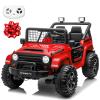 24V XL Ride on Car with Remote Control, JOYRACER 2 Seater 4WD/2WD Switchable Electric Car for Kids w/20 Inch Wide Seat, Gift Flower, 4X200W Power Car Wheels 24 Volt Big Truck for Boys Girls, Red view 1