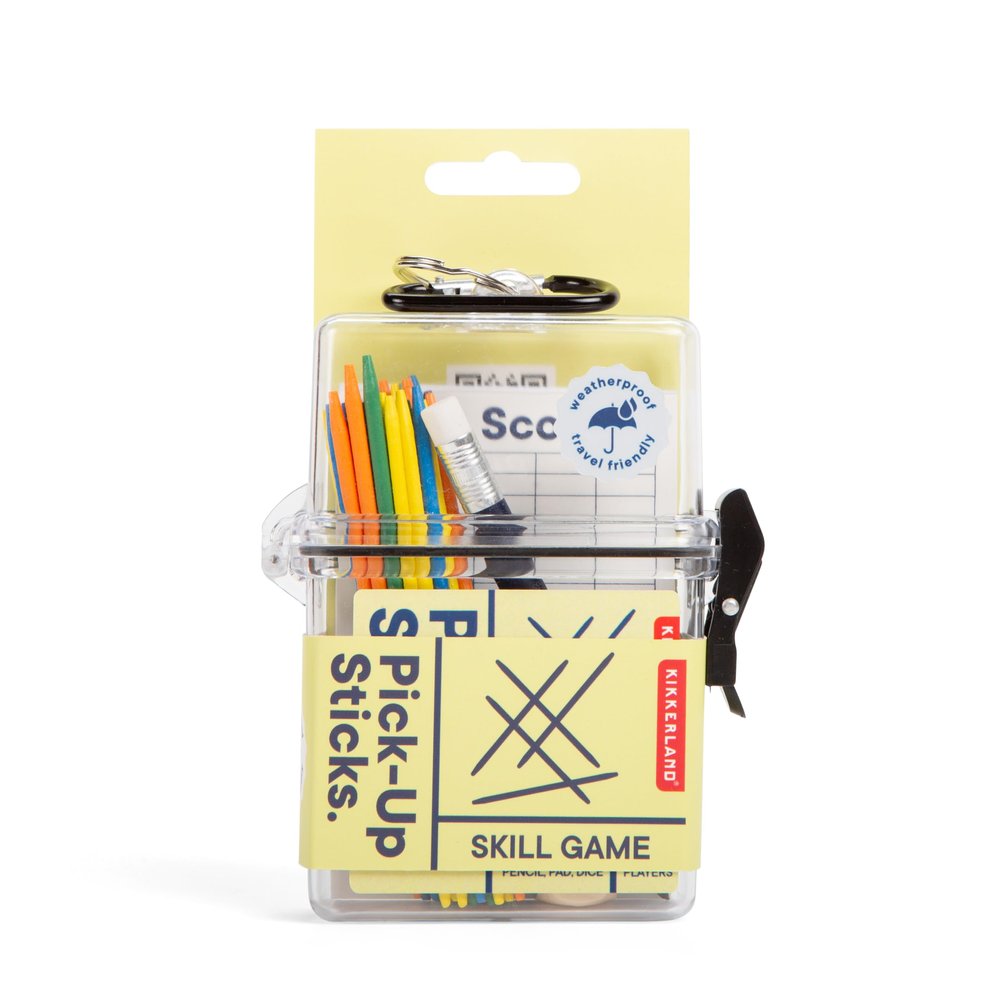 Kikkerland Pick-Up Sticks  Travel Game with Sticks, Die, & Scorepad  Great for Travel, Camping, & Outdoor Play