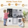 GLACER Kids Kitchen Playset, Wooden Pretend Toy Kitchen Set with with Lights & Sounds, Chalkboard, Telephone, Water Dispenser, 360Rotatable Faucet, Oven, Microwave, Play Kitchen for Toddlers (Silver) view 2