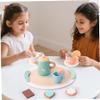 Wooden Tea Set for Kids, Safe Pretend Play with Teapot Cups Desserts for Boys Girls Age 3+ view 2