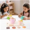 Wooden Tea Set for Kids, Safe Pretend Play with Teapot Cups Desserts for Boys Girls Age 3+ view 3