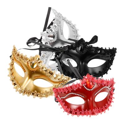 Abaodam 4pcs Masquerade Half-face Masks for Stylish Party Props for Dance Stage Performances and Costume Events Lightweight Dark Ebony Yellow Metallic Silver
