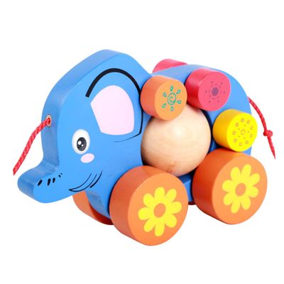 Vaguelly Creative Elephant Pull Along Cart Cartoon Animal Walker for Boy Promotes Coordination and Interaction
