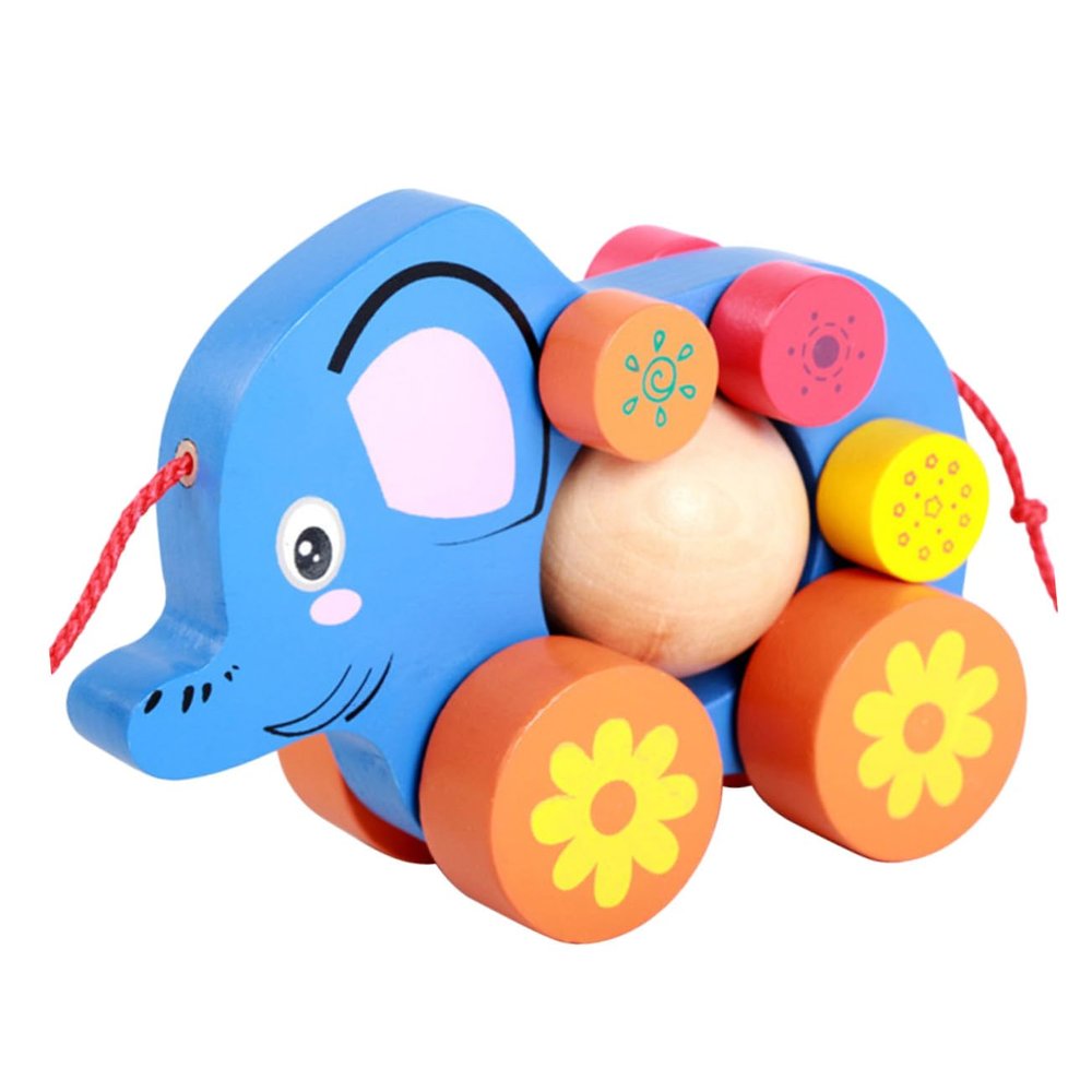 Vaguelly Creative Elephant Pull Along Cart Cartoon Animal Walker for Boy Promotes Coordination and Interaction