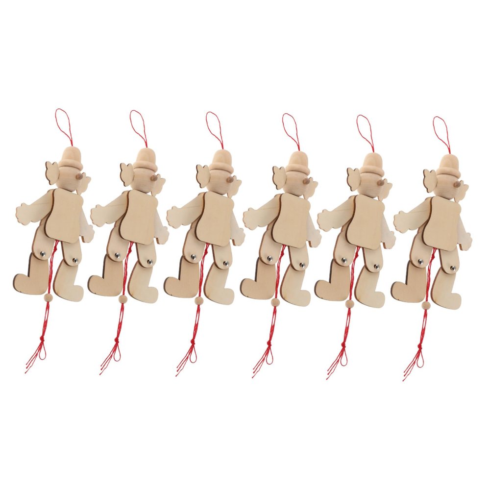 Abaodam 6pcs Unfinished Wooden Clown Marionette Pull String Puppet Dolls for DIY Crafts Interactive Handmade Wooden Clown for Birthday Parties and Family Gatherings