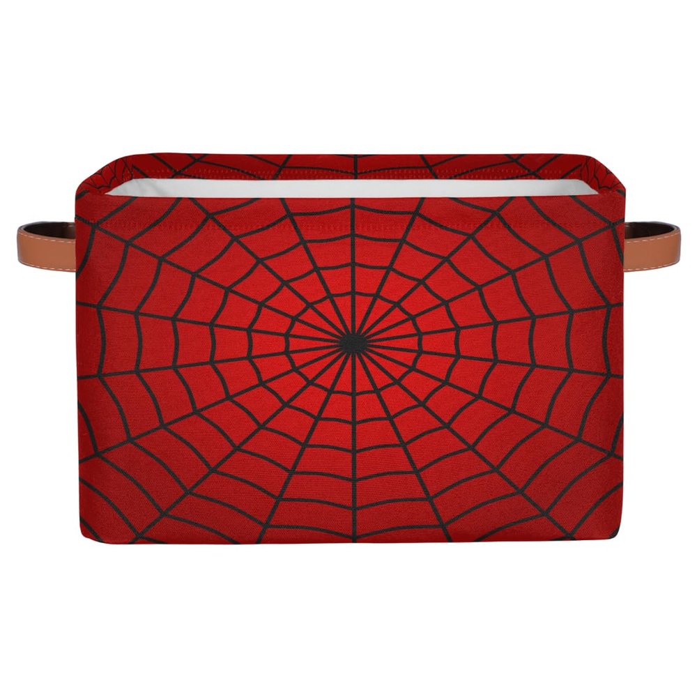 Ackutea Storage Bins Red Spider Web Large Collapsible Rectangle Shelf Closet Organizer Baskets for Kids Toys, Dirty Clothes, Bedroom, Bathroom, Nursery Decor, Gift Basket