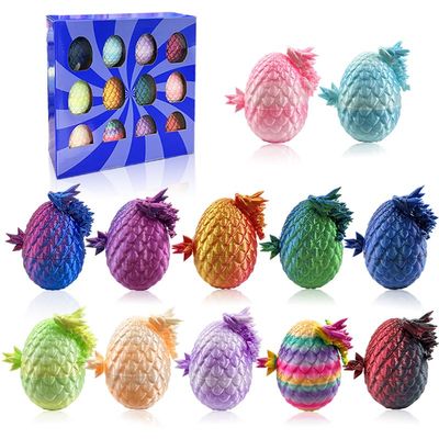 12PCS 3D Printed Dragon Eggs with Dragons Inside, Articulated Crystal Eggs Set, Cool Desk Decor Gifts for Kids Teens Adults, Fantasy Collectibles Easter Basket