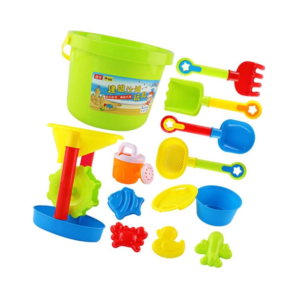 Abaodam Beach Set with Large Sand Bucket Sand Clock Shovel Rake for Boys for Creative Outdoor Fun Random Color