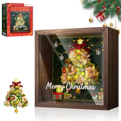 2025 Premium Christmas Tree Display Building Set with Light Kit, Vintage Solid Wood Picture Frame for Wall Art Display and Home DecorChristmas & Birthday Gift for Adults, Boys, Girls 8+