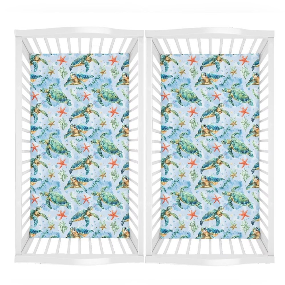 Microfiber Fitted Crib Sheets 2 Packs, Hibiscus Flower Pattern Soft and Cozy 52x28 Baby Sheet for Standard Crib and Toddler Mattress, Boys, Girls, Unisex