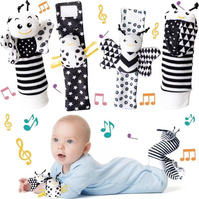GZYFUVALW Baby Cartoon Animal Wrist Bell Rattle Socks New Toddler Wrist Strap Socks Set(Insects04)