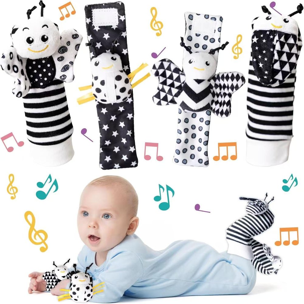 GZYFUVALW Baby Cartoon Animal Wrist Bell Rattle Socks New Toddler Wrist Strap Socks Set(Insects04)