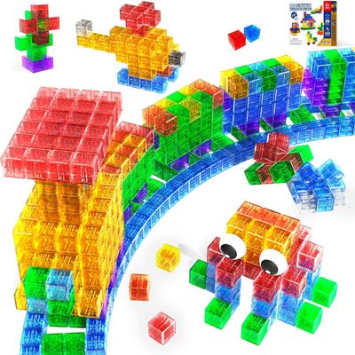 Annexfun 56PCS Magnetic Blocks - Transparent Magnetic Cubes, Toddlers Building Blocks,Montessori Preschool STEM Educational Sensory Toys for Kids Ages 3+ Boys & Girls Birthday Gifts (1IN)