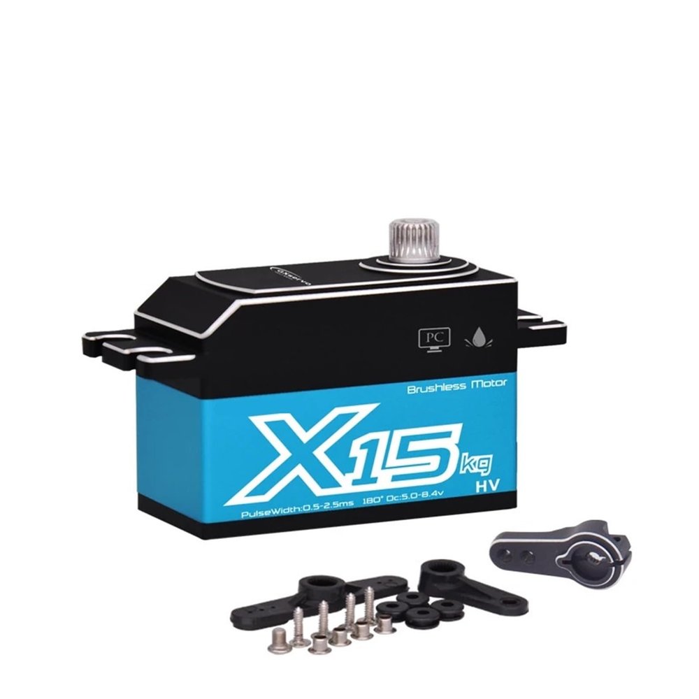 15kg brushless Motor Digital servo 1/8 1/10 Scale DIY Robotic arm servo Metal Gear(Blue)