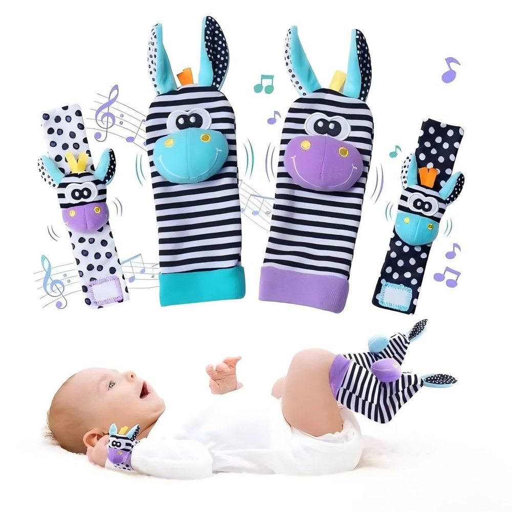 GZYFUVALW Baby Cartoon Animal Wrist Bell Rattle Socks New Toddler Wrist Strap Socks Set(giraffes02)