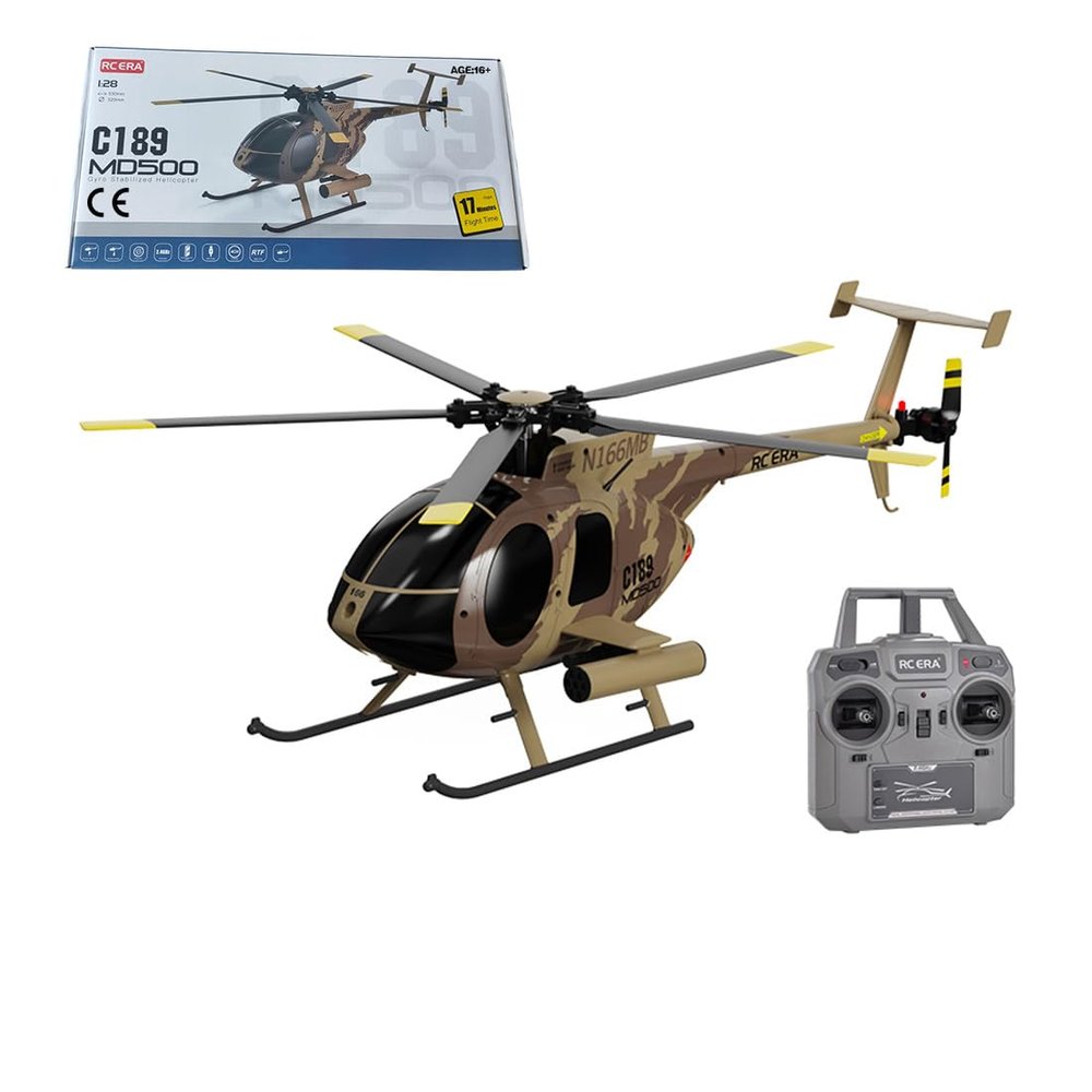 BICRKTOMXY MD500 C189 Little Bird RC Helicopter, 1:28 Scale 2.4G 4CH Single-Rotor Optical Flow Positioning Brushless RC Aircraft with 6-Axis Gyro and One Key Take Off/Landing, Gift for Adults (RTF)