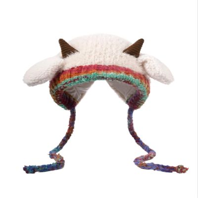 NATUREPON Original design Halloween funny lamb hat can be used as a handbag Knitted ear protection windproof warm hat (white)