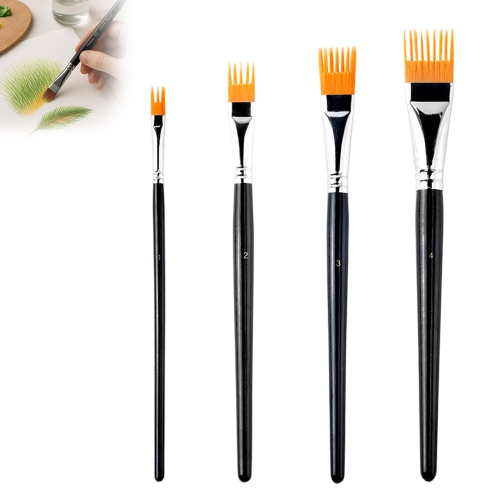4PCS Art Grainer Brush Comb Set, Professional Artist Acrylic Paint Brush Comb Set, Small Nylon Bristles Painting Brushes for Acrylic, Oil and Watercolor, Ideal for Artists Beginners, Short Handle
