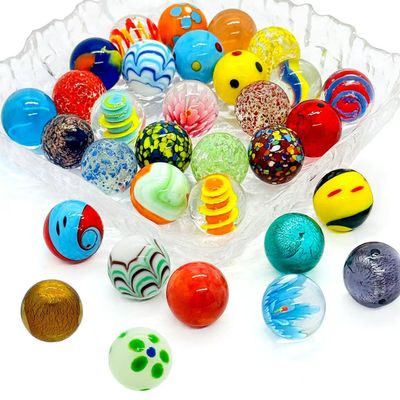 25mm Large Glass Marbles for Kids, 32pcs Assorted Colors Marbles Educational Sensory Toys for Ages 3+, Vintage Marble Game Indoor & Outdoor Use, Collector Gifts for Boys & Girls