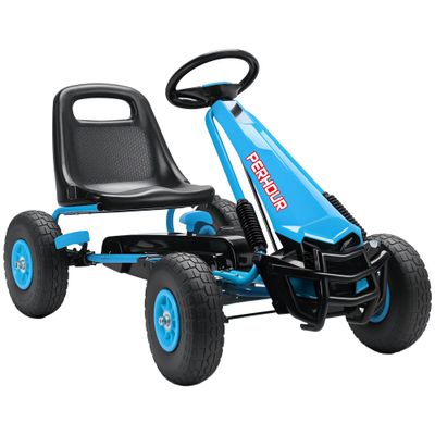 Qaba Go Kart for Kids, 4 Wheel Pedal Go Cart with Adjustable Seat, Steering Wheel, EVA Wheels, Brake, Outdoor Racer Ride On Pedal Car for Boys & Girls Aged 3-8 Years Old, Blue