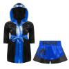 Sinleey Kids Boys Boxing Costume Halloween Boxer Cosplay Satin Boxing Robes Claok with Belt and MMA Shorts Black&Blue 12 Years view 1