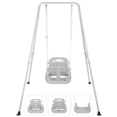 3-in-1 Toddler Swing, Foldable Indoor & Outdoor Baby Swing, Multifunctional Swings for Children 6 Months and Older, Easy to Assemble and Store for Backyard Play (Gray)