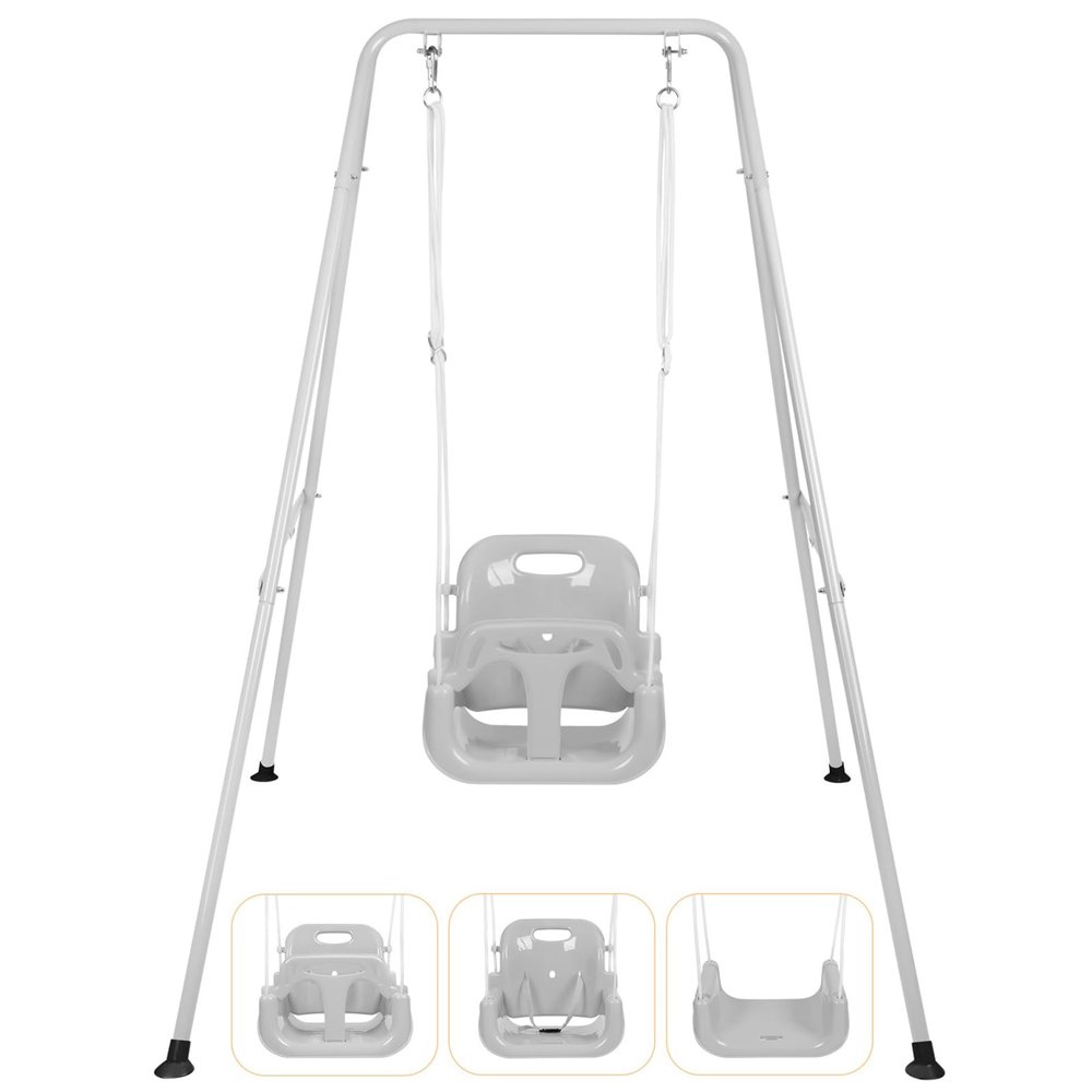 3-in-1 Toddler Swing, Foldable Indoor & Outdoor Baby Swing, Multifunctional Swings for Children 6 Months and Older, Easy to Assemble and Store for Backyard Play (Gray)