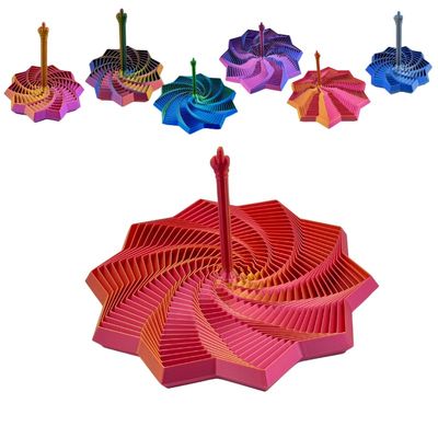 3D Printed Fidget Star Toy, Transformable Stress Relief Finger Toy with Knob Handle for Adults & Kids, 10.6cm Anti-Anxiety Sensory Play Middle Finger Handle (Red and Gold, 6.9in)