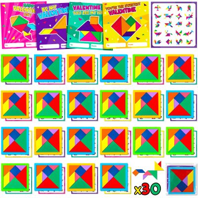 30pcs Tangram Puzzle Wooden Valentines Day Cards Gifts Kids Classroom Valentines Greeting Cards Classroom Exchange School Supplies Return Gifts For Birthday Party Favors Goodie Bags Stuffers Bulk Toy