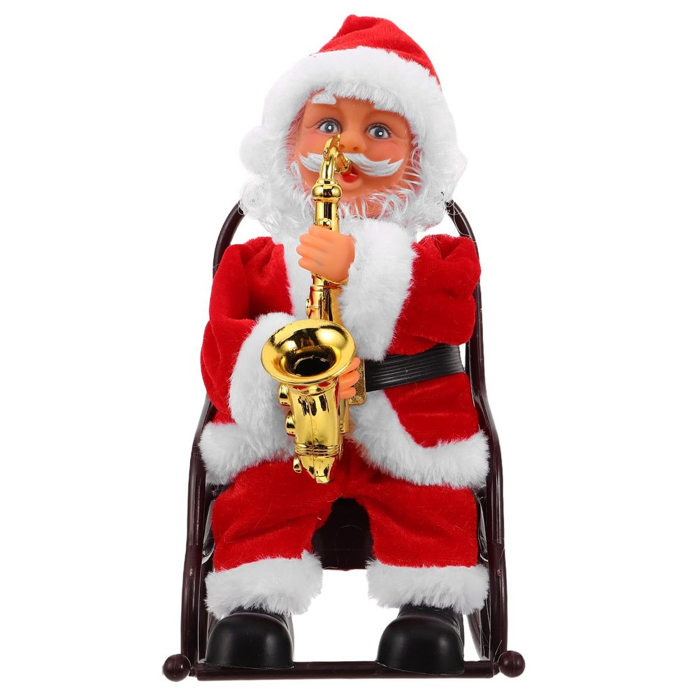 Beaupretty Santa Claus Figurines: Electric Musical Santa Claus Wheelchair Toy - Xmas Doll Ornament with Music Instrument for Holiday Decor