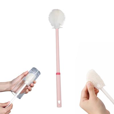 360 Flexible Silicone Bottle Brush with Long Handle,2025 New Multifunction Cleaning Foldable Cleaning Tool,Soft Bristle Silicone Cup Brush for Narrow Neck Bottles,Water Bottles (Pink A/1pcs)