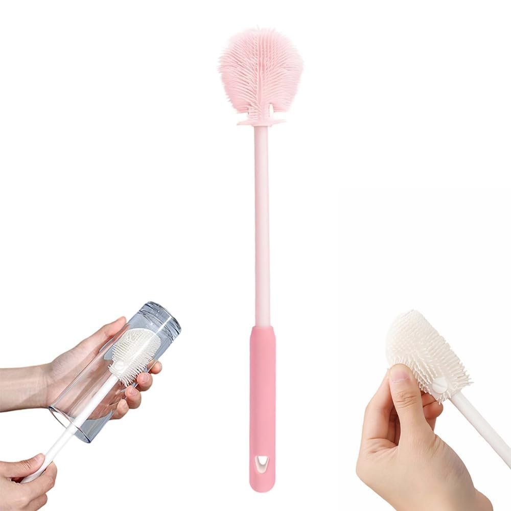 360 Flexible Silicone Bottle Brush with Long Handle,2025 New Multifunction Cleaning Foldable Cleaning Tool,Soft Bristle Silicone Cup Brush for Narrow Neck Bottles,Water Bottles (Pink B/1pcs)