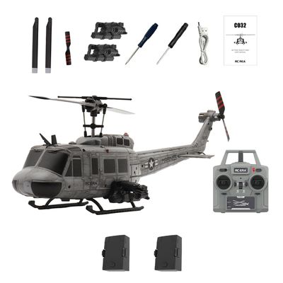 C032 UH-1 Huey RC Helicopter for Adults, 1/48 Scale 2.4G 6CH Flybarless Brushless Motor Remote Control Helicopter Model with Altitude Hold, Optical Flow & TOF Positioning(Distressed Navy Gray/1Battry)