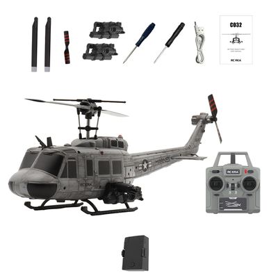 C032 UH-1 Huey RC Helicopter for Adults, 1/48 Scale 2.4G 6CH Flybarless Brushless Motor Remote Control Helicopter Model with Altitude Hold, Optical Flow & TOF Positioning(Distressed Navy Gray/1Battry)