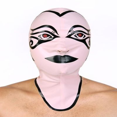 AiCc stylists Pink Halloween Latex Hood Black Decorative Strip Horuss Eye Mask Cosplay (XXL)