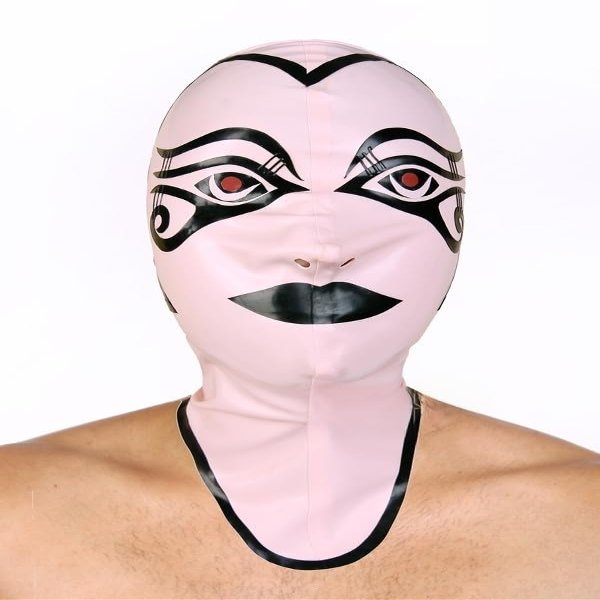 AiCc stylists Pink Halloween Latex Hood Black Decorative Strip Horuss Eye Mask Cosplay (XXL)