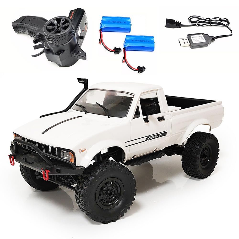 Rakeetolly C24-1 RC Rock Crawler RC Truck 4x4 1/16 Scale Remote Control Pickup 2.4G All Terrain RTR with Proportional Throttle Steering Led Light, 2 Batteries for Adult
