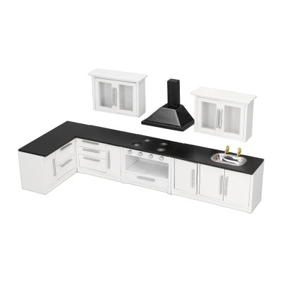 112: Cabinet, Modern Set, Wooden DIY Furniture with Working Doors and Drawers, 7pcs Miniature Cabinets for Decoration