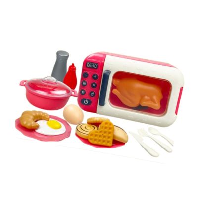 17-Piece Kids Pretend Play Microwave Toy with Cooking Utensils, Interactive Kitchen Accessories for Learning & Birthday Gifts- Red