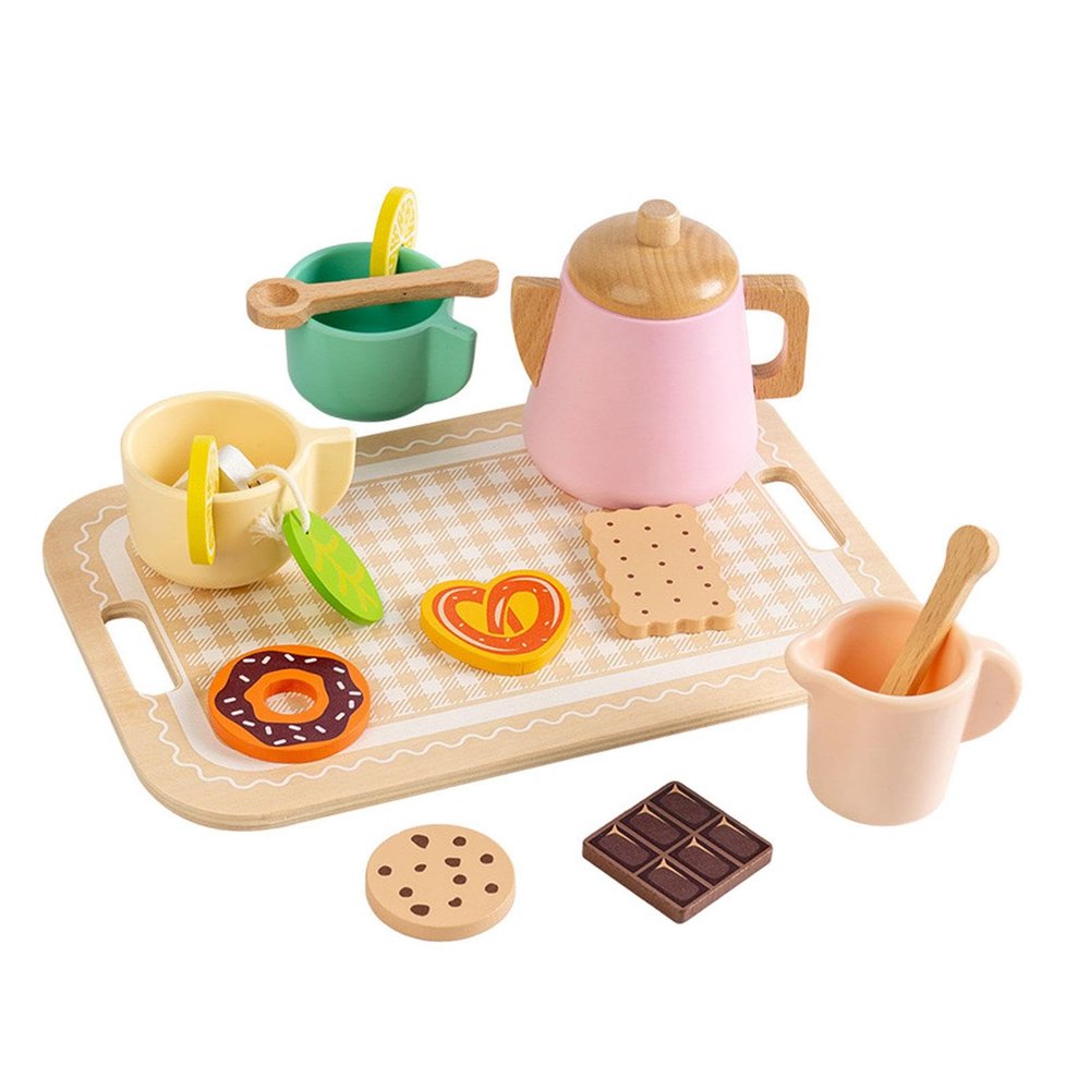 DuskHaven Children's Tea Party Play Set for Ages 3 to 5 with Wooden Teacups, Style A