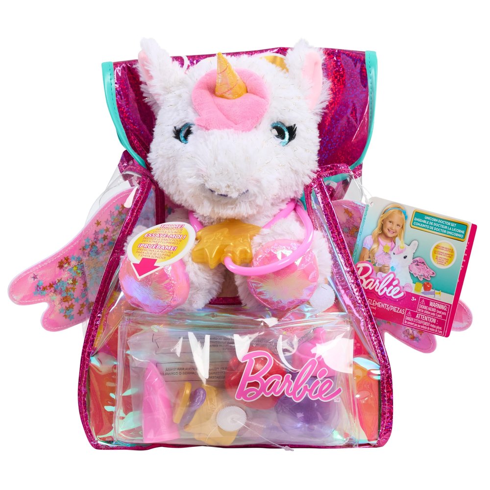 Barbie Unicorn Pet Bag - 8 Piece Role Play Set with Pet Unicorn Stuffed Animal, for Kids Ages 3 and Up