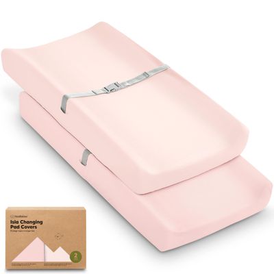 2-Pack Baby Changing Pad Cover for Girl, Boy - 34x18 Soft Viscose Derived from Bamboo Baby Diaper Changing Table Pad Cover Sheets, Neutral, Snug Fit Nursery Diaper Change Sheets (Mist Rose)