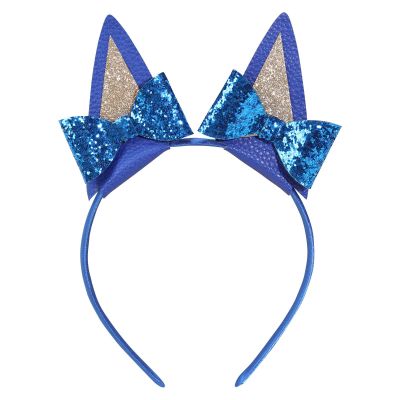 NCMAMA Blue Dog Ears Headbands For Girls, 1Pcs Cat Ear Headband Halloween Birthday Party Supplies Glitter Hair Accessories Toddler Kids Adult (Blue-A)
