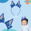 NCMAMA Blue Dog Ears Headbands For Girls, 1Pcs Cat Ear Headband Halloween Birthday Party Supplies Glitter Hair Accessories Toddler Kids Adult (Blue-A) view 2