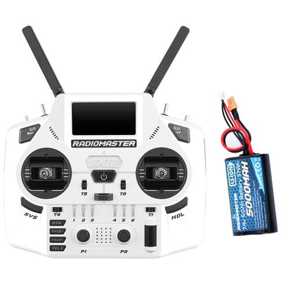 Radiomaster GX12 Crush 1000HZ 3D Digital CNC Hall Gimbal Dual Band Antenna Gemini XROSSBAND EXpressLRS Radio Controller (White Mode 2 5000Mah)