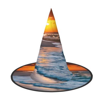 LOKLNEYK Beach With Sunset Print Halloween Hat For Kids Classic Witch Hat Halloween Party