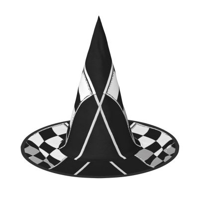 LOKLNEYK Black White Formula Checkered Flags Pattern Print Halloween Hat For Kids Classic Witch Hat Halloween Party