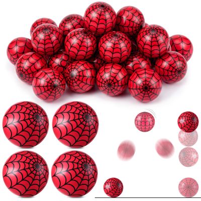Sotiff 24 Pcs Spider Web Bouncy Balls Bulk 1.26 Inch 32mm Red Black Spider Web Rubber Bounce Balls Bulk for Kids Boys Girls School Party Favors, Goodie Bag Fillers, Easter Gift Bag Stuffers