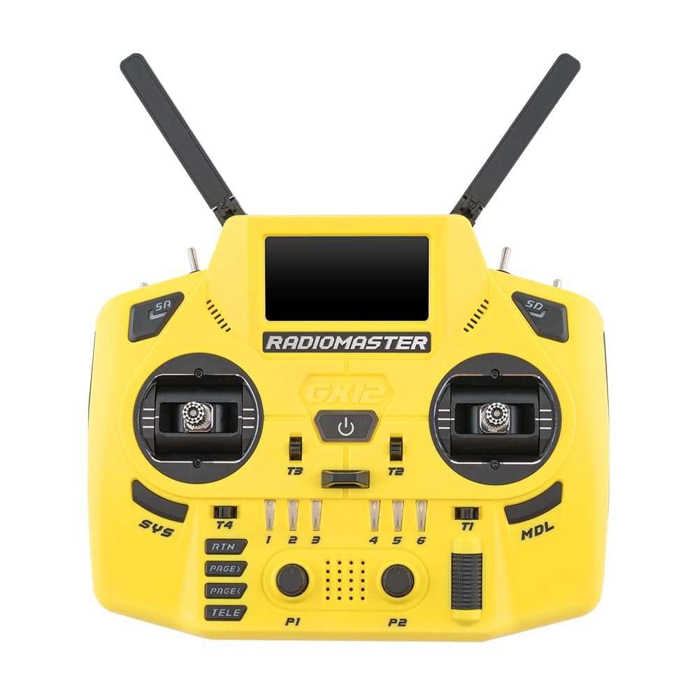 Radiomaster GX12 Crush 1000HZ 3D Digital CNC Hall Gimbal Dual Band Antenna Gemini XROSSBAND EXpressLRS Radio Controller (Yellow Mode 2)