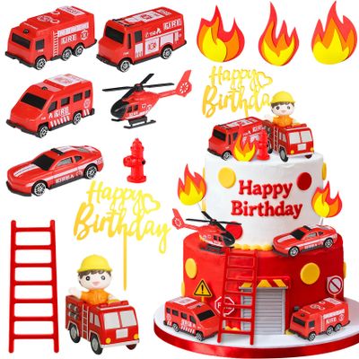 12Pcs Firetruck Cake Topper Firetruck Cake Decorations for Baby Shower Party Supplies